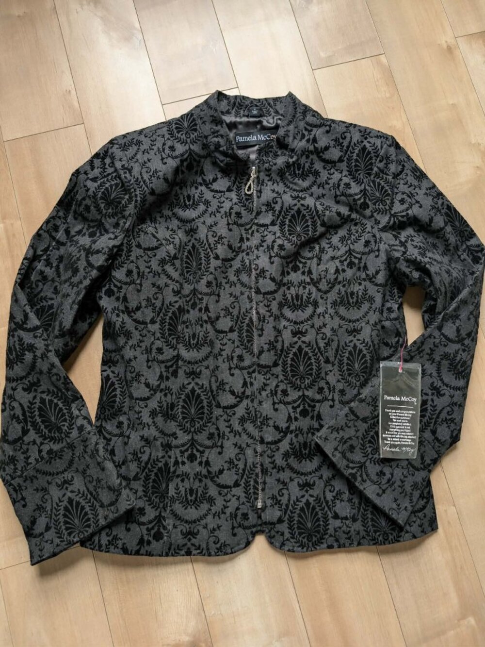 NWT Pamela McCoy Black Velvet Flock Damask Jacket M Whimsigoth Gothic Victorian